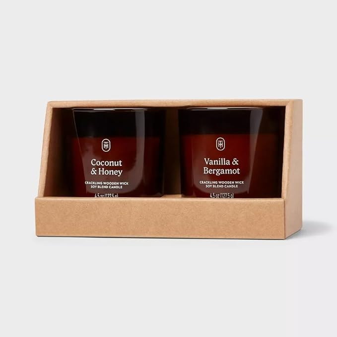 Threshold lidded Glass Jar Candle, 4.5 oz, Set of 2 (Vanilla & Bergamot - Coconut & Honey)