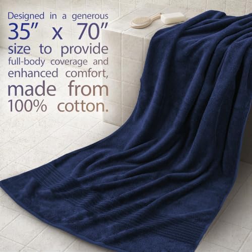 Cotton Paradise 100% Cotton Turkish Towel Set, Soft Absorbent Quick Dry, 2 Piece 35x70 Bath Sheet Set, Navy Blue - Image 2