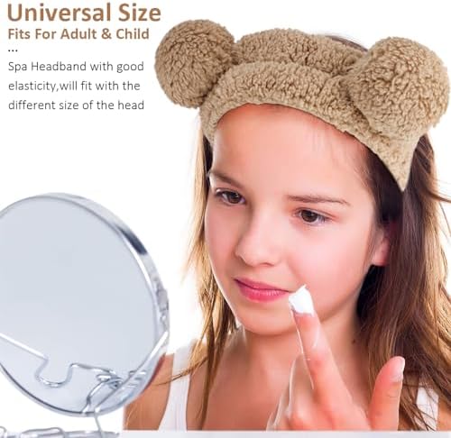 AHONEY Spa Bear Ears Headband Face Wash Headband and Wristband Set Skincare - Image 3