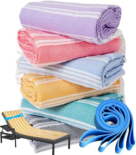 Genovega 6 Packs Oversized Turkish Beach Towel Thin Quick Dry Sand Free Pool Swim Towels Large XL Adult Clearance Blanket Travel Vacation Accessories Essentials Rhombus by genovega