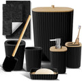 Clara Clark Bathroom Set - Black Bathroom Accessories Set, 6PC Bathroom Accessory Set, Bathroom Sets with Bathroom Rugs, Toilet Brush, Trash Can & Soap Dispenser by ClaraClark