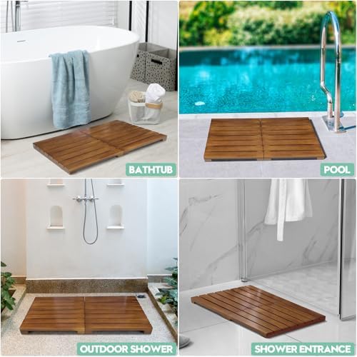 Teak Shower Mat - Foldable Wood Bath Mat for Spa, Sauna, Pool and Home - Image 6