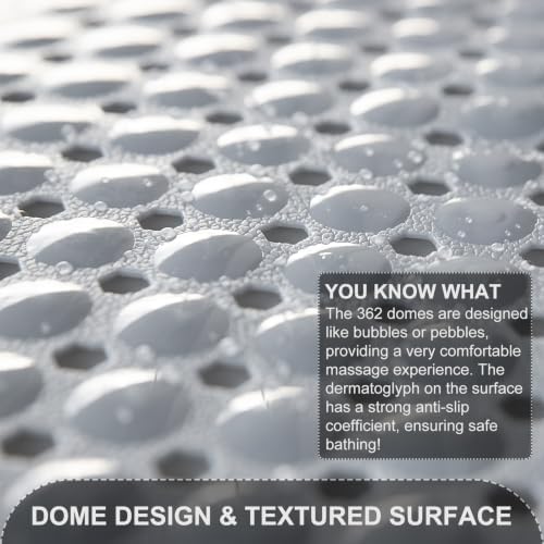 TEESHLY Bath Tub and Shower Mats, Non Slip 40 x 16 Inch Extra Large Bathtub Mat, Machine Washable Bathmat with Drain Holes, Suction Cups for Bathroom Floor, Gray - Image 2