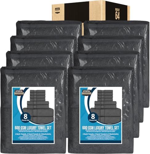 Bulk 64-Pack Hotel & Spa Towel Set, Commercial Grade Shower Towel, Grey by UTOPIATOWELS