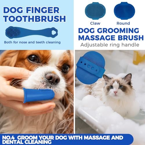 PAWCHIE Bath Grooming Kit for Pets, 9 PCS Hair Brush Set with Towel,Washing Gloves,Bath Brush and Adjustable Handle Shampoo Brush & Scrubber for Short Long Haired Dogs and Cats,Dog Bath Supplies,Blue - Image 5