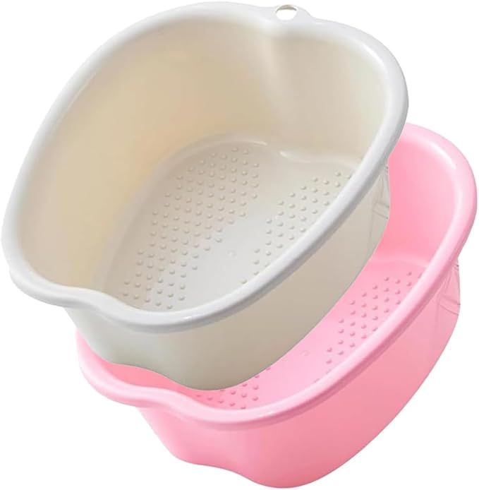 Foot Soaking Tub Sturdy Soaking Feet Bucket Large Size Foot Basin Thickened Massager Tub with Raised Massage Nodes Exfoliation Callus Pedicure Foots Spa Bath Bucket (2 PCS Pink + White)