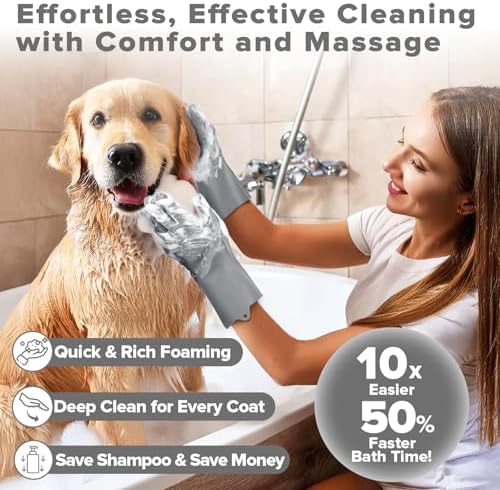 Augwind 6PCS Grooming & Bath Supplies for Dogs, Cats | Dog Washing Gloves | Dog Bath Brush | Dog Shower Brush | Pet Grooming Gloves | Dog Grooming kit | Pet Supplies for Showerhead & Sprayer (Grey) - Image 2