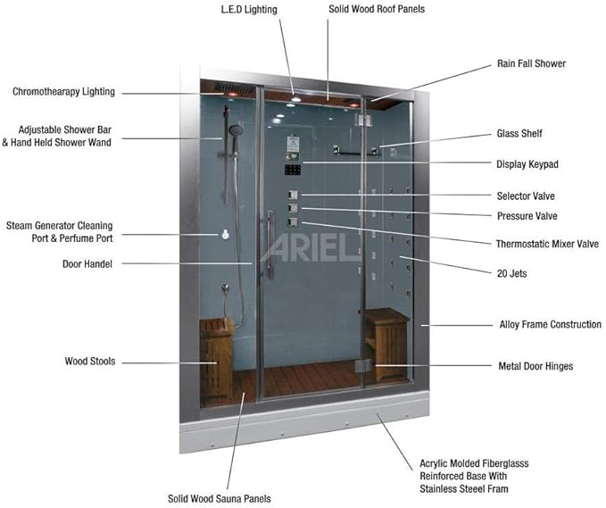 Ariel Platinum DZ972-1F8-W Steam Shower in White 59" x 32" x 87.4"