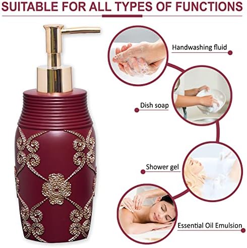 Zahari Home 4pc Elegant Rose Burgundy Bathroom Set Classic Bathroom Lotion Dispenser, Tumbler, Toothbrush Case and Bar Soap Holder Modern Uunique Design Burgundy Red Bathroom Accessories - Image 3