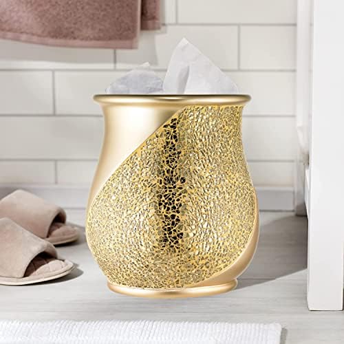 Zahari Home 2pc Sinatra Modern Bath Accessories Set Waste Basket & Tissue Box Champagne Gold Modern Decorative Beautiful Designs Bathroom Decor Set for Home Luxury Bath Set Mosaic Glass - Image 2