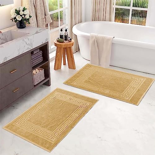 Superior Heavyweight Cotton Bath Mats, Bath Rugs For Bathroom Accessories, Washable Rug For Shower, Bath, Toilet, Modern Decor, No Backing, Luxury Hotel And Spa Quality, Set of 2, 22" x 35", Gold - Image 2