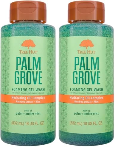 Tree Hut Palm Grove Foaming Gel Wash, Hydrating & Moisturizing Body Wash with Shea Butter & Nourishing Essential Oils, Daily Cleanser for Soft Smooth Skin, 18 fl oz (Pack of 2) by TreeHut