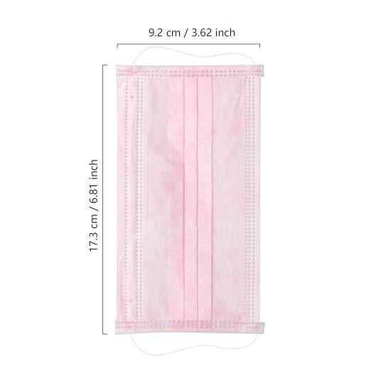 Wecolor 100 Disposable Face Masks for Adults, Outdoor, Airport, Farm, Garden, Non-Woven Fabric and Meltblown Fabric, Soft, Comfortable Face Mask, Anti-Fog, Wide Earbands - Pink