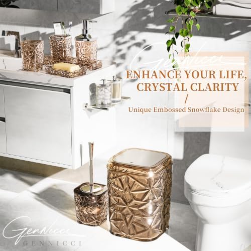 Bathroom Accessory Set, 9-Piece Brown Bathroom Set with Trash Can, Toilet Brush, Soap Dispenser, Soap Dish, Toothbrush Holder, Tumbler, Q-tip Holders & Tray, for Hotel/Apartment, Housewarming Gift - Image 3