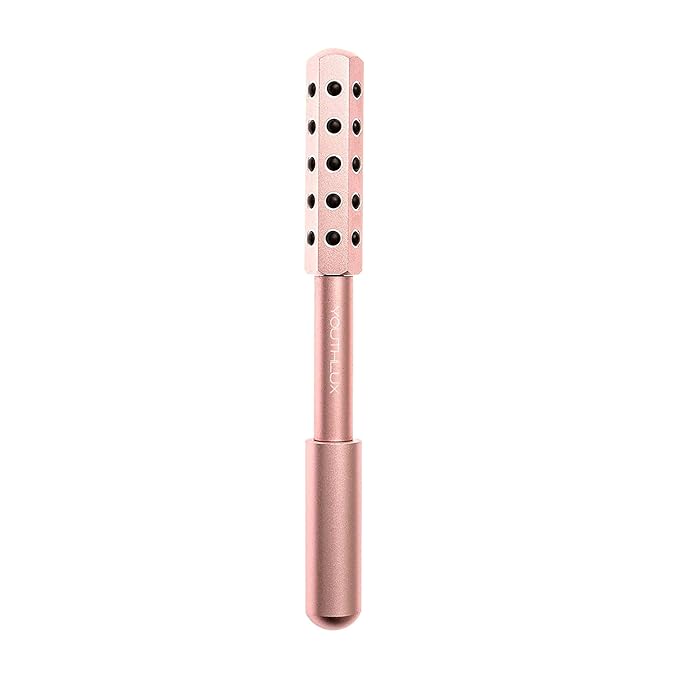 Radiance Roller – Germanium Stone Facial Massage Tool/Wand Face Roller for Lifting, Sculpting, De-Puffing, Glow Boost, Energizing & Cooling Effect (Rose Gold)