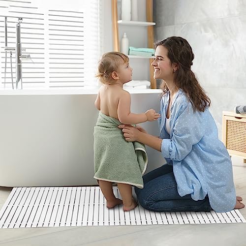 Bath Mat Bathroom Runner Long Large Rugs Floor Wood Shower Bathtub Waterproof Non Slip Accessories 16x48 Inch Easy to Clean, White, 1 pc - Image 5