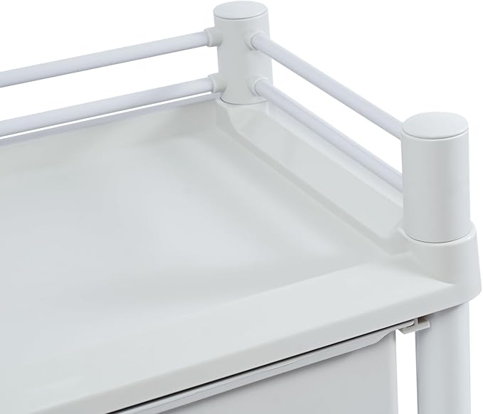 Salon Storage Cart, 3 Tier Rolling Beauty Organizer with 2 Garbage Baskets & 1 Drawer, 80kg/176.37lbs Capacity, Movable Storage Trolley for Beauty Salon SPA (Grayish-White)