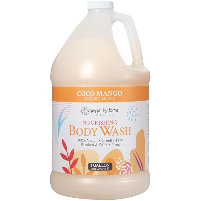 Ginger Lily Farms Botanicals Nourishing Body Wash, 100% Vegan & Cruelty-Free, Coconut Mango Scent, 1 Gallon Refill 128 Ounce (Pack of 4)