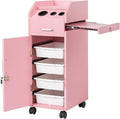 Modern Styling Station Cart for Hair Stylist,Wooden Hair Salon Station Storage Cabinet,Beauty Salon Storage Equipment,Beauty Spa Tool Organizer,with Wheels,for Barber Shop, Home, Bathroom (Pink)