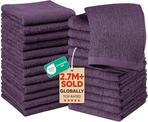 Utopia Towels 24 Pack Washcloths, 12x12 in, 100% Cotton, Plum by UTOPIATOWELS