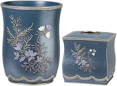 Zahari Home 2pc Capri Bathroom Decor Set Waste Basket for Bathroom & Tissue Cover Modern Classic Decor Stylish Unique Design Beautiful Royal Blue Bathroom Accessories Set by ZahariHome