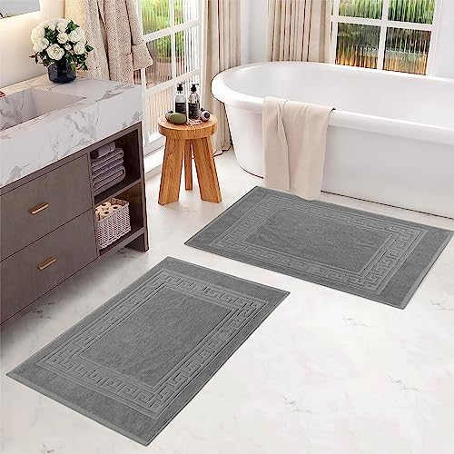 Superior Heavyweight Cotton Bath Mats, Bath Rugs For Bathroom Accessories, Washable Rug For Shower, Bath, Toilet, Modern Decor, No Backing, Luxury Hotel And Spa Quality, Set of 2, 22" x 35", Silver - Image 2
