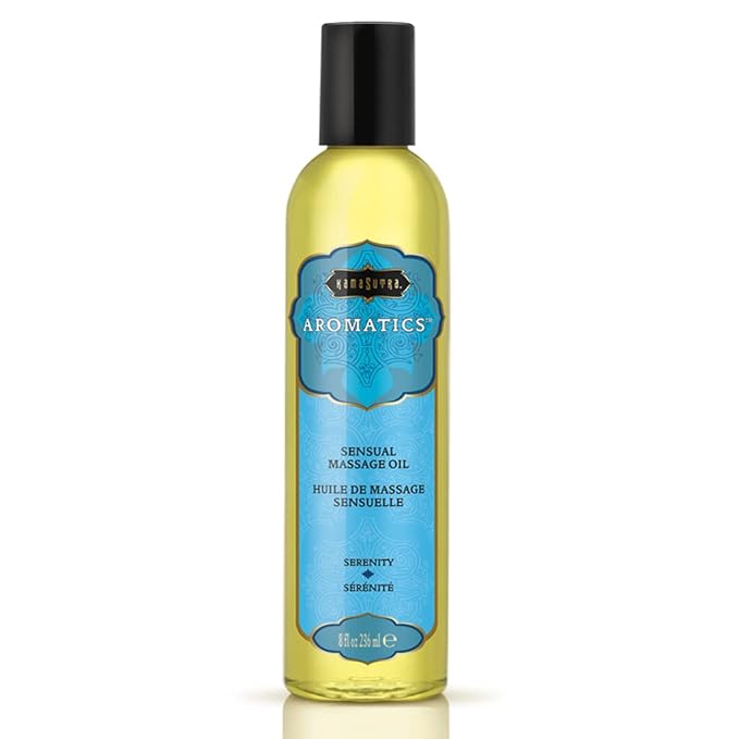 Kama Sutra Aromatics Massage Oil Serenity – 8 fl oz - Rich Blend of Natural Essential Oils - Marjoram, Geranium and Lavender - Date Night Couples Full Body Massage Oil for Daily Use Body Care