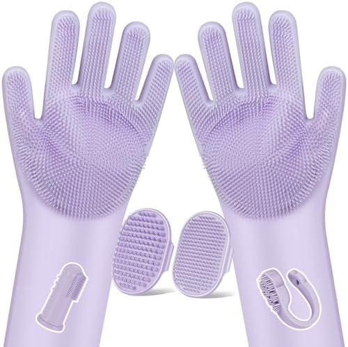 Augwind 6PCS Grooming & Bath Supplies for Dogs, Cats | Dog Washing Gloves | Dog Bath Brush | Dog Shower Brush | Pet Grooming Gloves | Dog Grooming kit | Pet Supplies for Showerhead & Sprayer (Purple) by Augwind