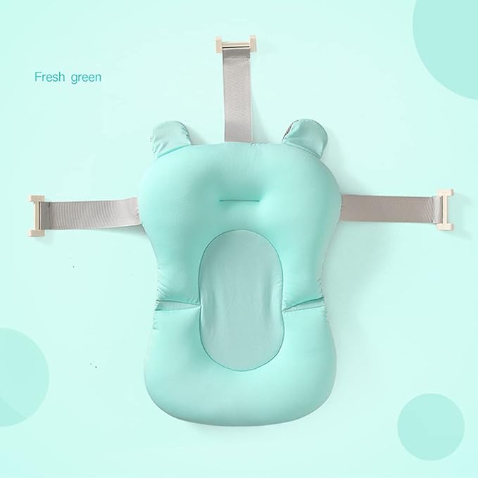 Baby Bath Cushion Pad Newborn Bathtub Mat Infant Bath Supporter Net Baby Bathtub Pillow Non-Slip Floating Bathing Tub Seat (Green Bear, 28cm*43cm*26cm)