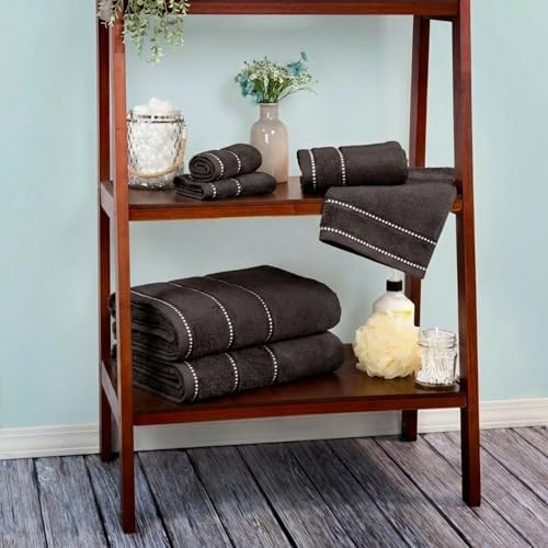 Lavish Home Bathroom Towels Set, Bathroom Accessories, Charcoal, Set of 6 - Image 7