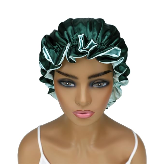 Adjustable Silk Satin Bonnet Hair Care Caps for Women Girls Loose-fitting Reversible Sleeping Cap Shower Caps Hair Wrap Bonnets (007 Aqua/Hunter)