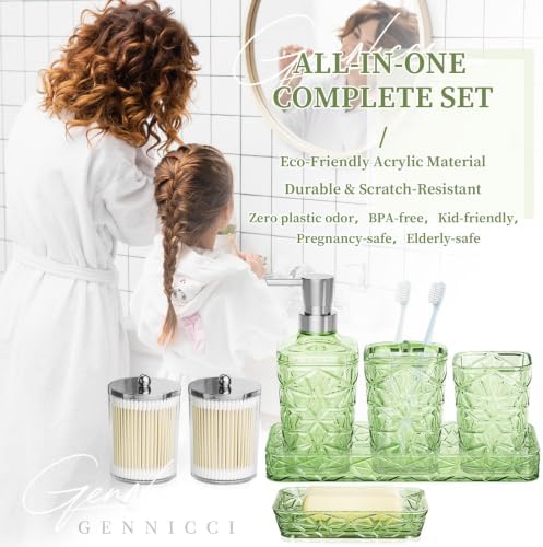 Bathroom Accessory Set, 9-Piece Green Bathroom Set with Trash Can, Toilet Brush, Soap Dispenser, Soap Dish, Toothbrush Holder, Tumbler, Q-tip Holders & Tray, for Hotel/Apartment, Housewarming Gift - Image 7