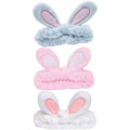 musejoy 3 Pcs Headband Bunny Ears Headband Cute Spa Headbands for Washing Face Skincare Makeup Headbands for Women Girls Trendy Stuff Present Soft Coral Fleece Hair Accessories(White+ Blue+Pink)