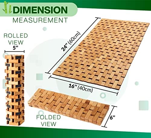 Bamboo Bath Mat, 24 x 16 Inch Foldable Roll-Up Wood Bathmat - Image 3
