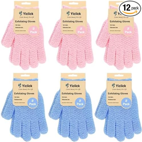 Yiclick 12Pcs Heavy Exfoliating Gloves, Body Scrub Glove For Shower Bath, Body Scrub Exfoliator, Exfoliating Body Scrubber for Bath Shower Exfoliation, Exfoliate Sponge Loofah Washcloth Mitt Men Women