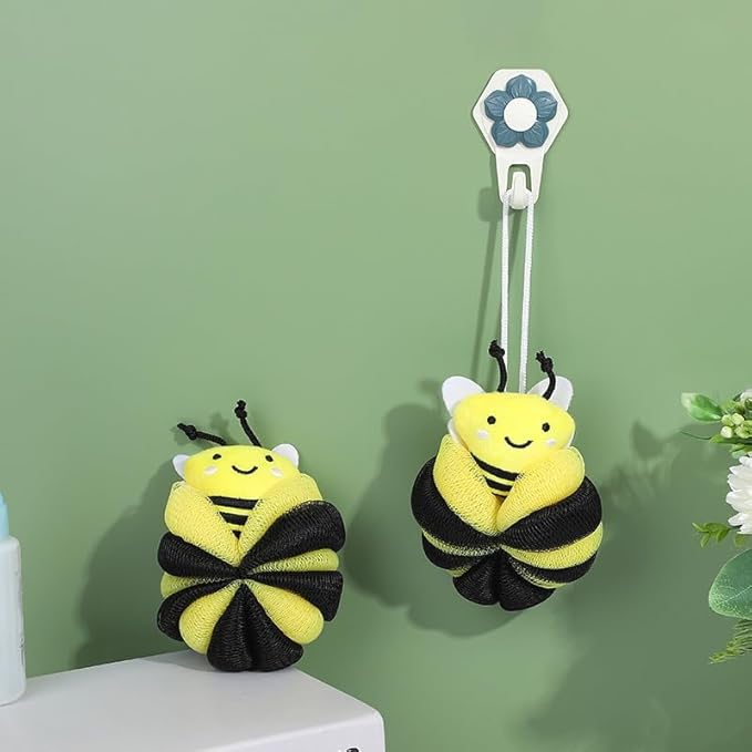 Ximimark 2 pcs Bee Loofah Sponge Cartoon Bee Bath Sponge Shower Sponge Balls Shower Washing Exfoliating