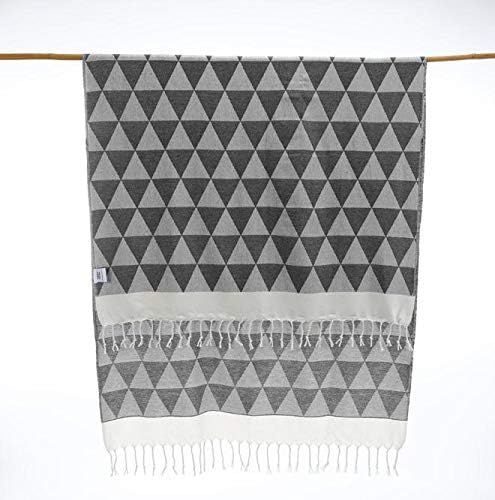 Turkish Bath Towel 100% Cotton, Hamman, Eco-Friendly Quick Dry Travel Sauna Spa Beach Pool (35 x 70 inches) Soft Absorbent, Picnic, Throw, Peshtemal Towels (Black Pyramid)