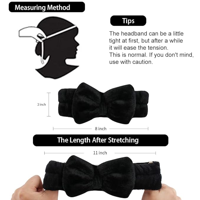 WHAVEL 6 Pack Spa Headbands,Black Makeup Microfiber Bowtie Headbands Soft Bowknot Fluffy Elastic Hair Band