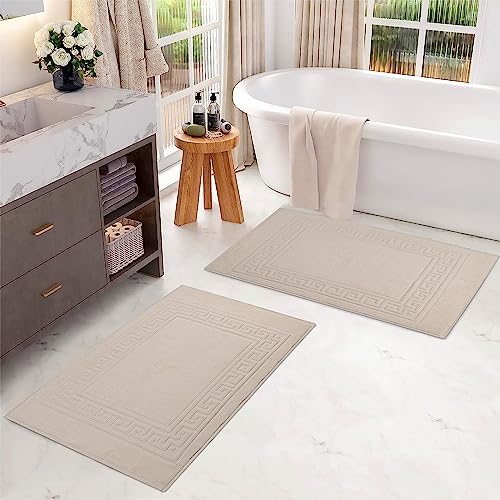 Superior Heavyweight Cotton Bath Mats, Bath Rugs For Bathroom Accessories, Washable Rug For Shower, Bath, Toilet, Modern Decor, No Backing, Luxury Hotel And Spa Quality, Set of 2, 22" x 35", Ivory - Image 2
