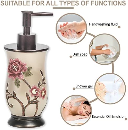 Zahari Home 4pc Larrisa Floral Bathroom Accessories Sets Modern Classic Flower Soap Dispenser, Tumbler, Tooth Brush Holder and Soap Dish Holder Luxury Decor Unique Design Stylish Bathroom Sets - Image 3