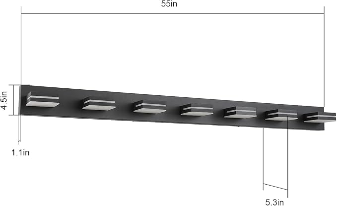 SineRise LED Modern Bathroom Vanity Light Fixtures (7-Light, 55-Inch, Dimmable), Matte Black Modern Acrylic Bathroom Wall Lighting Fixtures Over Mirror (Cool White 6000K)