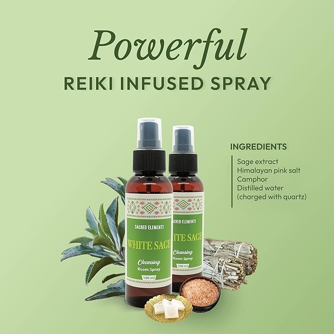 Sacred Elements White Sage Spray for Cleansing Negative Energy - 100% Organic, Crystal Quartz Charged Sage Smudge Spray | Florida Water Spiritual Cleansing (Rituals Spray - Pack of 2, 6.8 Oz)
