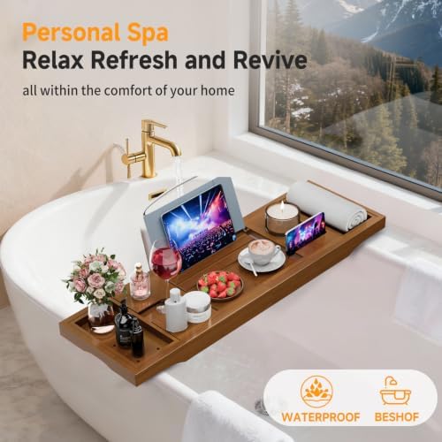 Foldable Bathtub Tray Caddy with Soap Dish Adjustable29.5-43''Walnut - Image 6