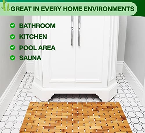 Bamboo Bath Mat, 24 x 16 Inch Foldable Roll-Up Wood Bathmat - Image 4