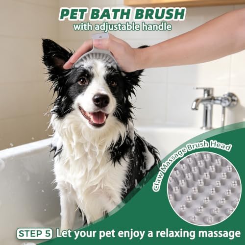 PAWCHIE Bath Grooming Kit for Pets, 9 PCS Hair Brush Set with Towel,Washing Gloves,Bath Brush and Adjustable Handle Shampoo Brush & Scrubber for Short Long Haired Dogs and Cats,Dog Bath Supplies, Grey - Image 6