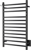 Wall Mounted Towel Warmer 12 Bars with Plug-in and Hardwired Options 3 Working Modes Black Stainless Steel 21” W 34” H
