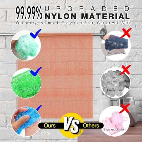 UJFQBH 3 Piece Bright Style African exfoliating net Exfoliating Shower Set Long Bath Sponges for Smooth, Refreshed Skin, The Exterior Gleams - Ideal for Daily Use (Bright Pink, Blue, Green) - Image 2