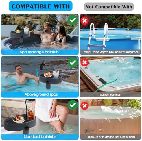 Hot Tub Table Tray with Adjustable Phone Holder, Nonslip Bathtub Table Tray, Between 2.4-7.4" Hot Tub Accessories for Adults with 2 Cup Holders, Clip-on Pool Side Table for Above Ground Bathtub (Gray) - Image 5