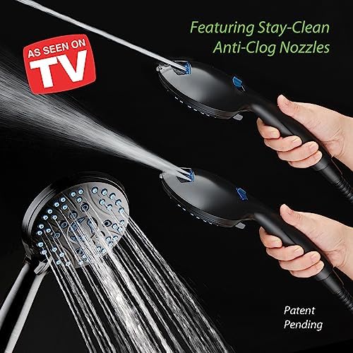AquaCare High Pressure 8-mode Handheld Shower Head - Anti-clog Nozzles, Built-in Power Wash to Clean Tub, Tile & Pets, Extra Long 6 ft. Stainless Steel Hose, Wall & Overhead Brackets - Image 2