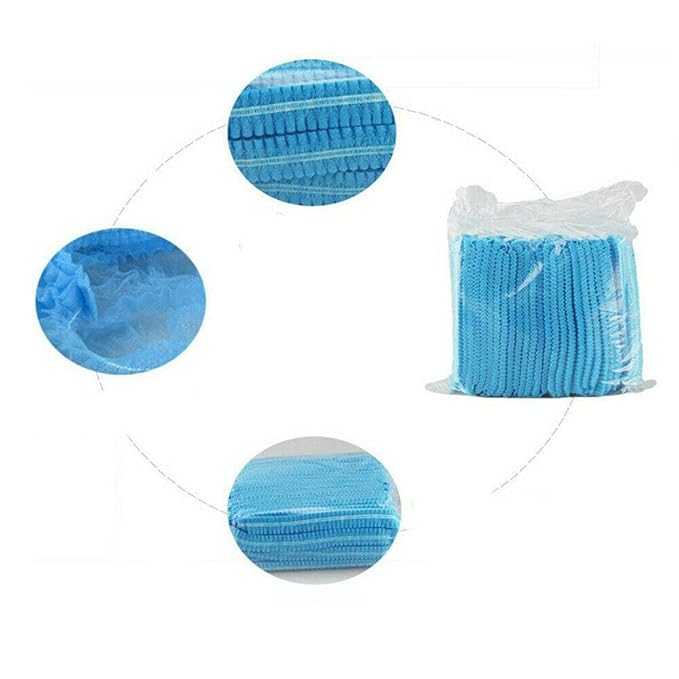 100 Pcs 21” Disposable Bouffant Caps, Hair Head Cover Net, Non-Woven, Medical, Labs, Spa, Nurse, Tattoo, Food Service, Health, For Men and Women (blue)…